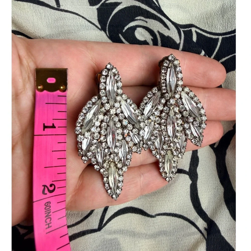 Vintage Sparkling Crystal Chandelier Clip On Earrings Statement -‎ GORGEOUS